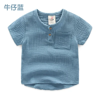 frtpktlnblue Girls Tshirts Kids Cotton Clothes children t-shirts for baby boys t shirts candy solid short sleeve summer Tops linen soft - Цвет: frtpktlnblue