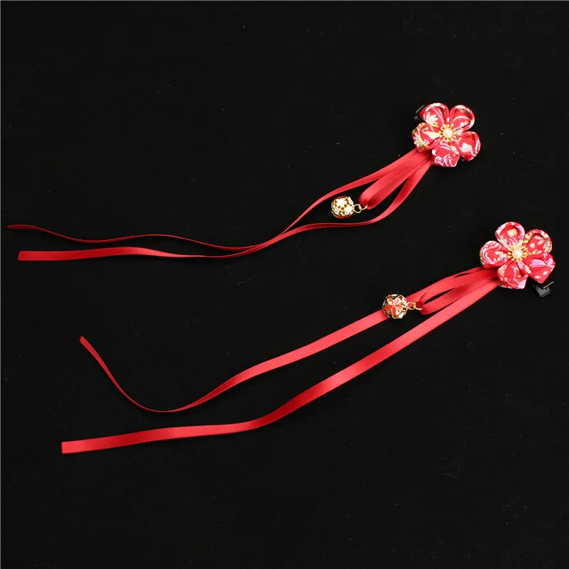 Принцесса заколки для волос заколки Kanzashi Yukata аксессуары для кимоно красный розовый девушки кисточкой цветок ленты Бисероплетение фестиваль подарок
