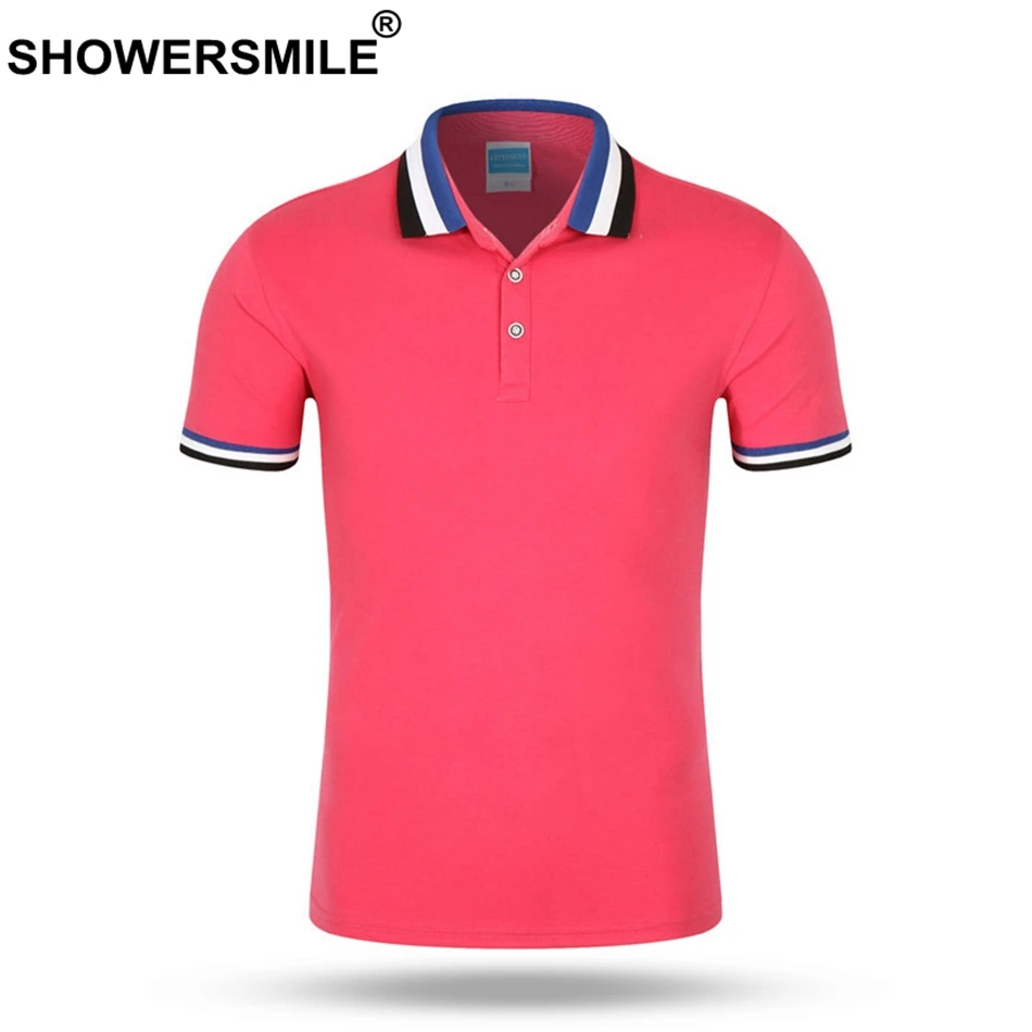 rose red polo SHOWERSMILE Мужская рубашка поло, деловая Повседневная футболка поло, белые хлопковые летние обычные дешевые однотонные футболки, мужская одежда в британском стиле - Цвет: rose red polo