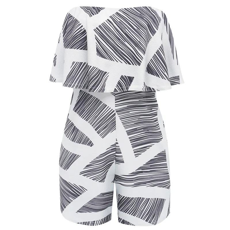 Женский пляжный комбинезон с открытыми плечами Свободный в полоску оборками