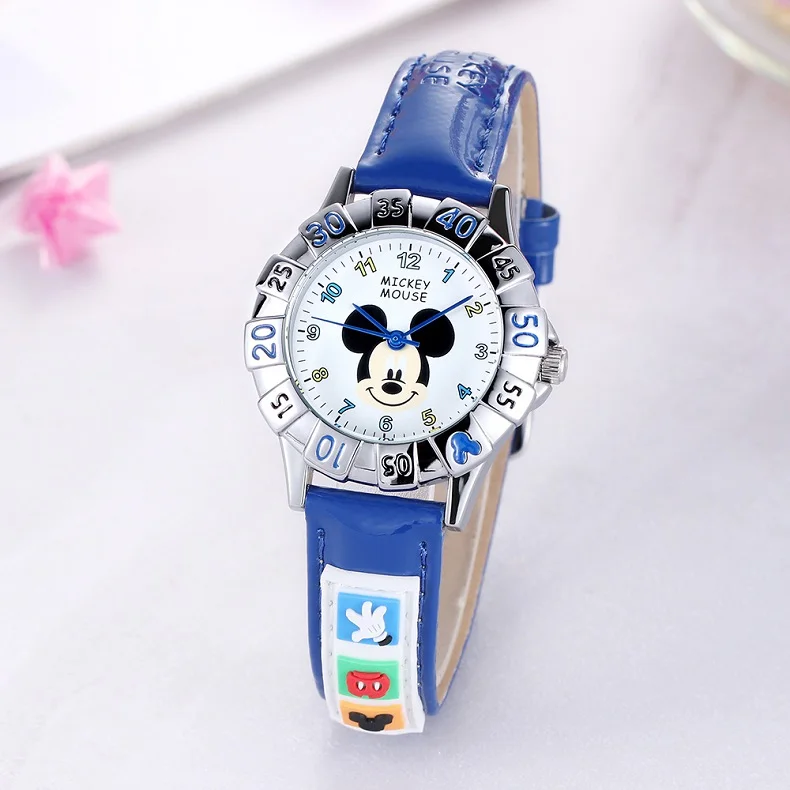 Disney официальный подлинный мультфильм детские часы Микки Маус Минни модные детские милые кожаные кварцевые часы для девочек и мальчиков Новые elojes - Цвет: Micky-opp package