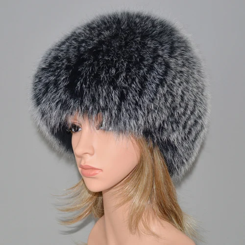 Frost color Новая женская уличная зимняя шапка из натурального меха лисы, эластичная теплая мягкая пушистая шапка из меха лисы, шапка-бомбер из натурального меха лисы - Цвет: Frost color