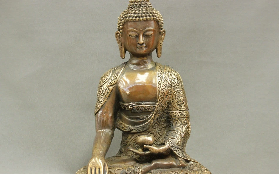 18 Tibet Bronze Copper Buddhism Temple Auspicious Shakyamuni Buddha Bowl Statue | Дом и сад