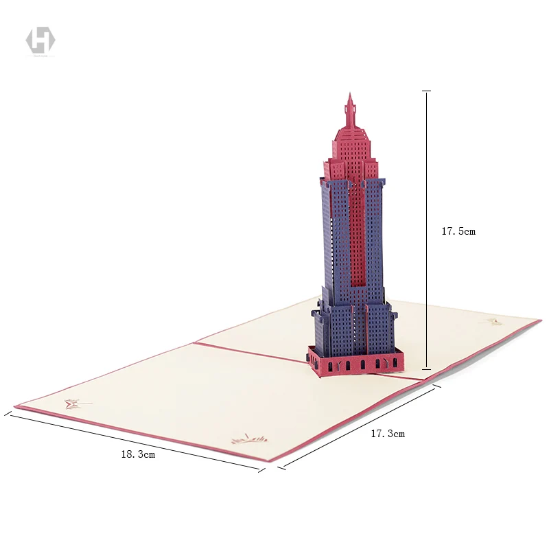 Сердце Луна Эмпайр Стейт Билдинг карты лазерной резки 3d Бумага Pop Up с конвертом