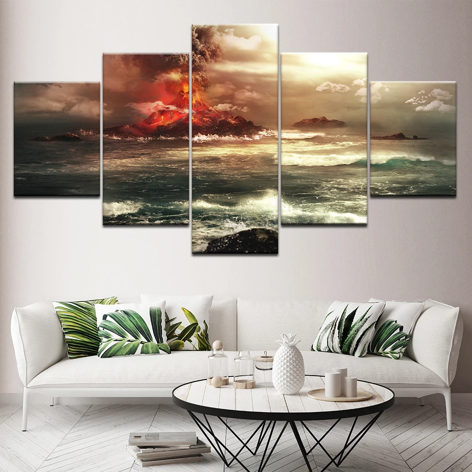 5 Plane Painting Frame Wall Home Decor Mountains Volcano Canvas Prints Paint Art Pictures Posters Quadro Decoraction | Дом и сад