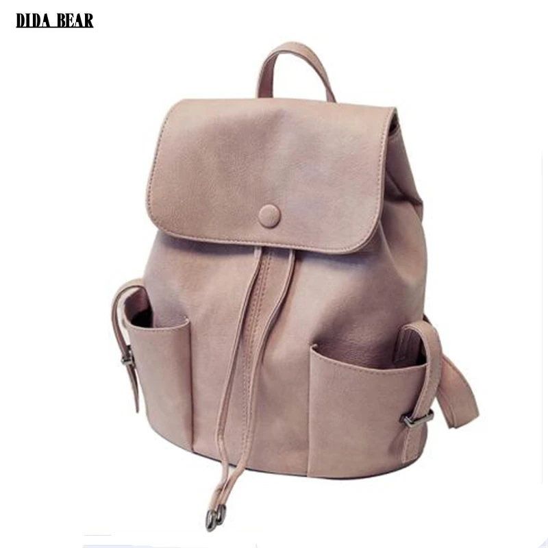Женский кожаный рюкзак DIDA BEAR брендовый школьный на шнуровке для девушек и