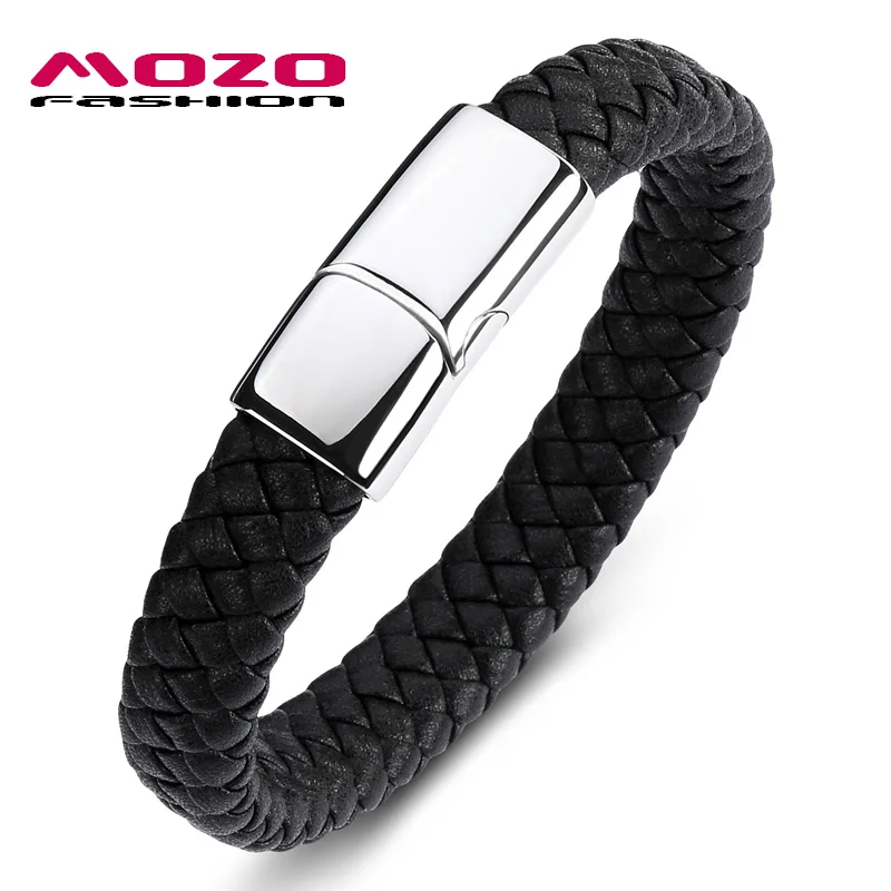 SY109-H Mozo Fashion подвеска плетеный кожаный браслет мужские браслеты ручной работы Мода Нержавеющая сталь застежка мужской браслет на запястье - Окраска металла: SY109-H
