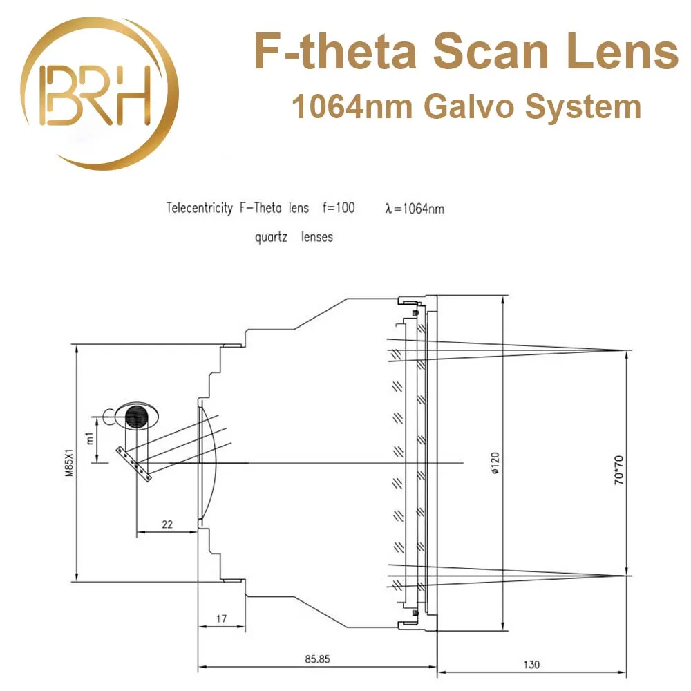 BRH F theta объектив для сканирования 1064nm резьба M85X1 Scan 50x50 300x300mm FL.63 420mm волоконно