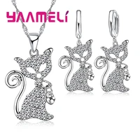 cute crystal fox pendant necklace earrings chain sets shining 925 sterling silver wedding engagement bridal jewerly set