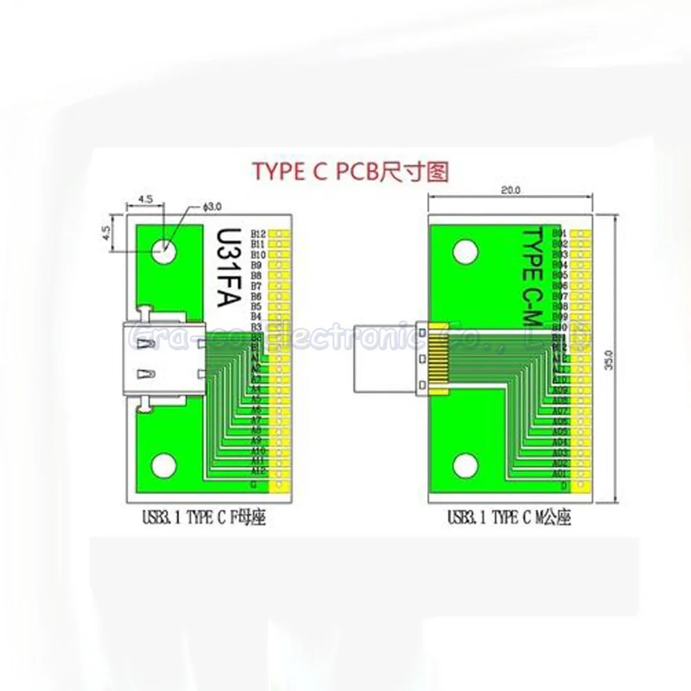 USB3.1 Тип C гнездовой разъем с адаптером платы кабельной тестовой платой|cable c|cable c