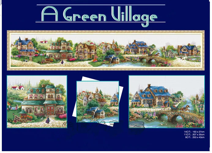 Factory Shop Cross Stitch Kit Pretty Scenery Big Flower Bridge Town Tree Size 163x27cm | Дом и сад