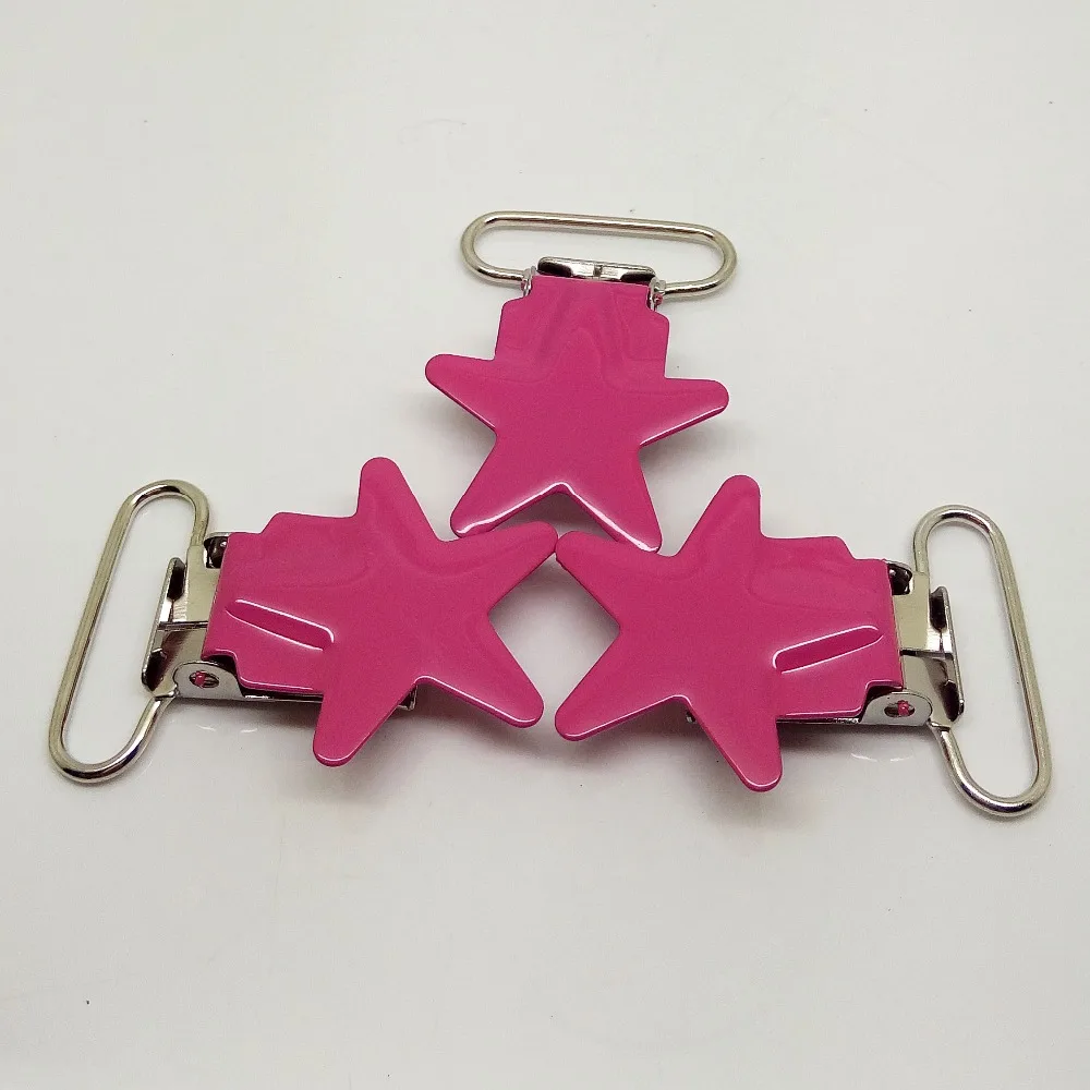 Dark pink suspender clips 50pcs pacifier clips metal enamel suspender clips