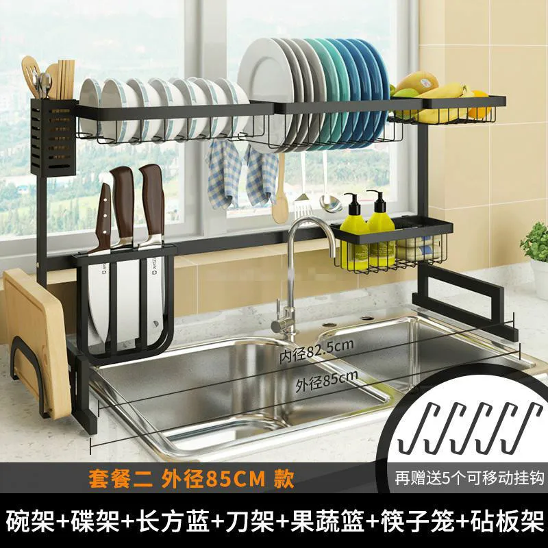 85cm black Стабильная Нержавеющая сталь Кухня стеллаж для выставки товаров раковины сушилка для посуды слив сушилка для посуды хранилище для кухонной утвари поставки подшипник 40 кг - Цвет: 85cm black