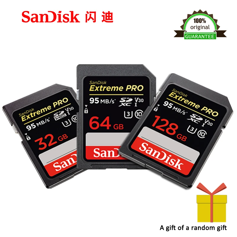100% Оригинал SanDisk Extreme PRO SDHC SDXC UHS I 32 Гб 64 128 ГБ высокоскоростная карта памяти C10 U3 V30 SD