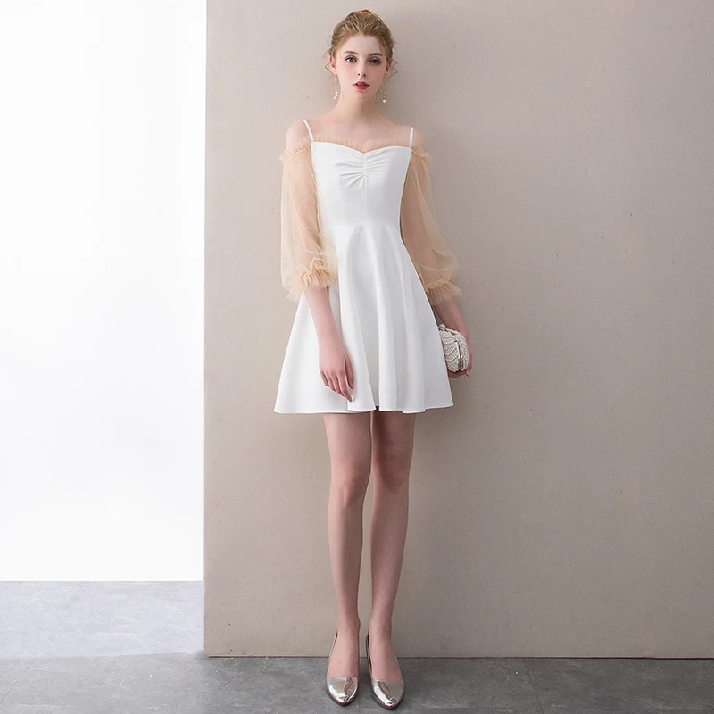 SSYFashion Новые простые Короткие коктейльные платья белые мини Вечерние с длинными