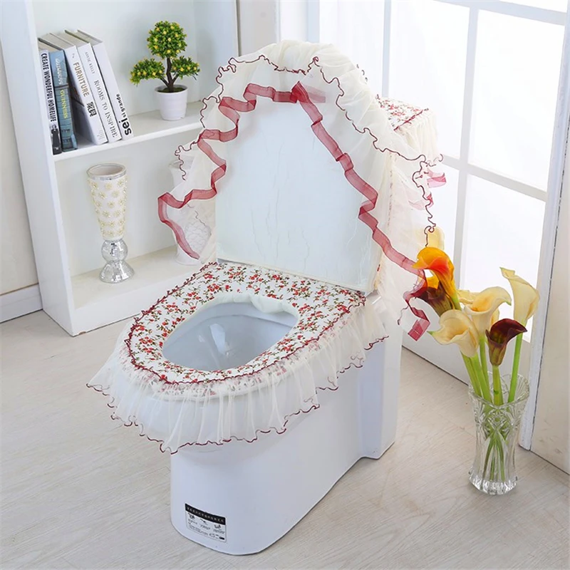 Кружева 3 шт набор крышку унитаза П-образный пальто Home Decor Ванная комната туалет коврики Ванная комната украшения Туалет крышкой крышка