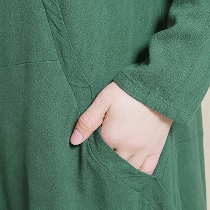 Осеннее хлопковое женское платье размера плюс 6XL 7XL 8XL простое с длинным рукавом