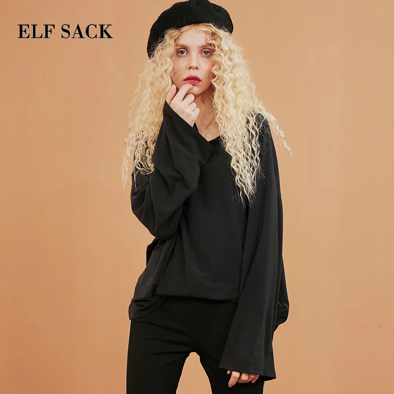 Женская футболка ELFSACK повседневная Однотонная с круглым вырезом осень