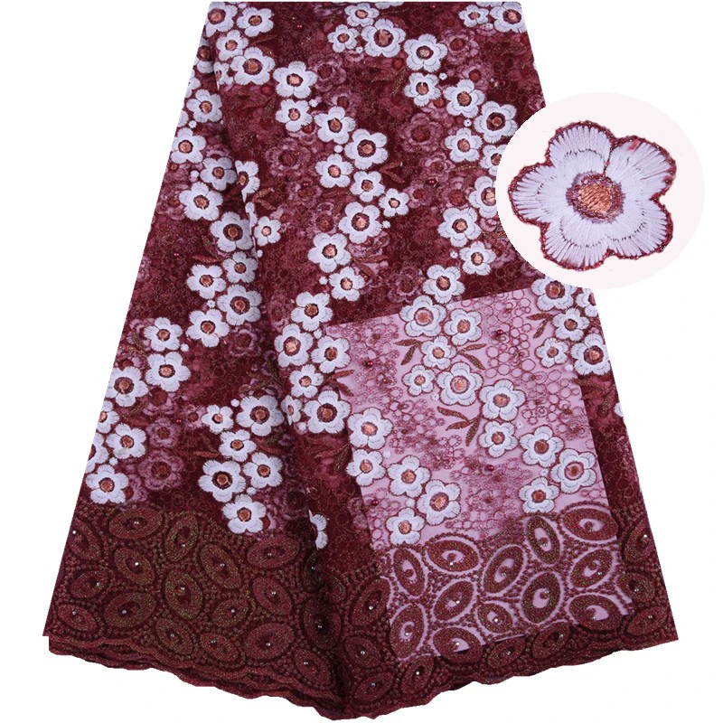 

2019 Pink Color Milk Silk Lace Fabric High Quality African Lace Fabric Beautiful Flowers With Beads Lace Fabric For Dress 1555