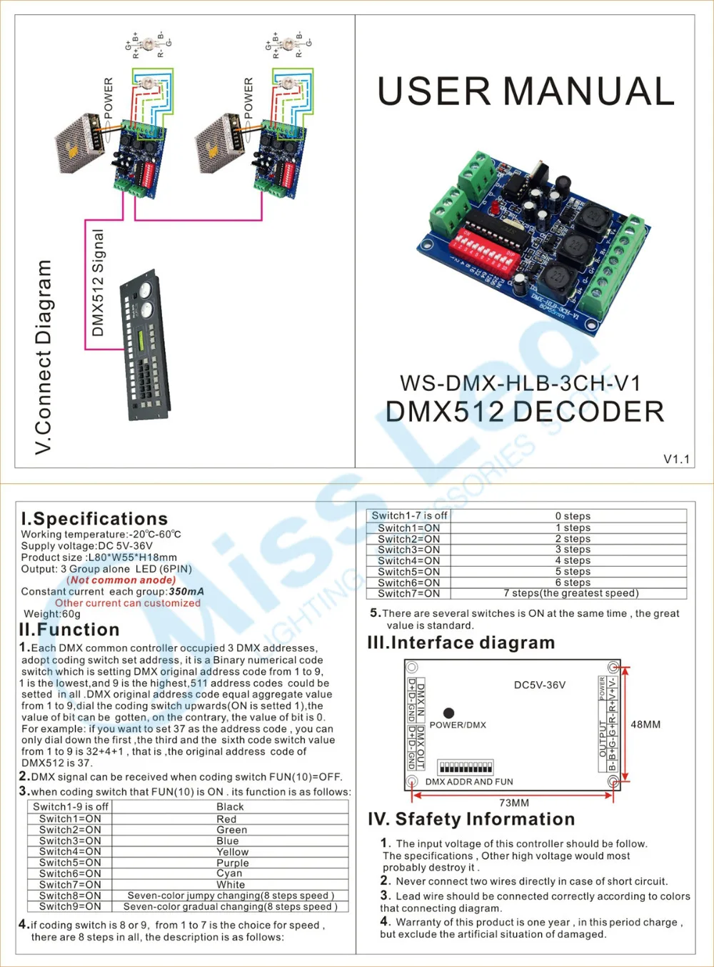 Оптовой постоянный ток 350ma высокой мощности 3CH DMX контроллер DMX512 декодер для