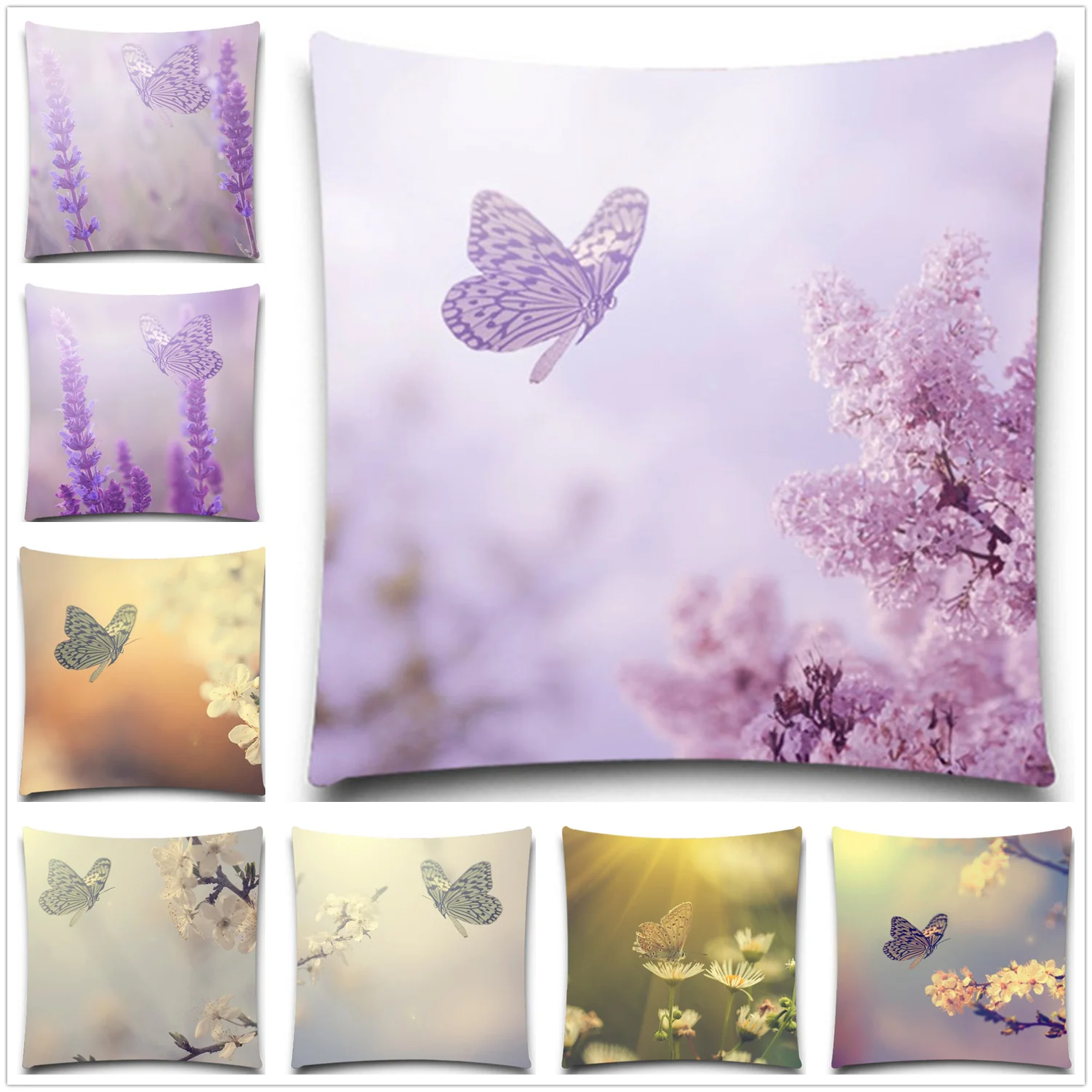 Красивая фиолетовая бабочка животные квадратная наволочка хлопок полиэстер