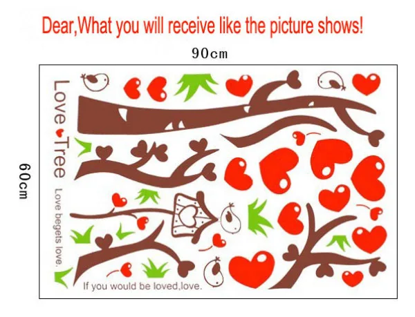Древа любви Красный наклейки на стену в форме сердца Виниловые Искусство Дети