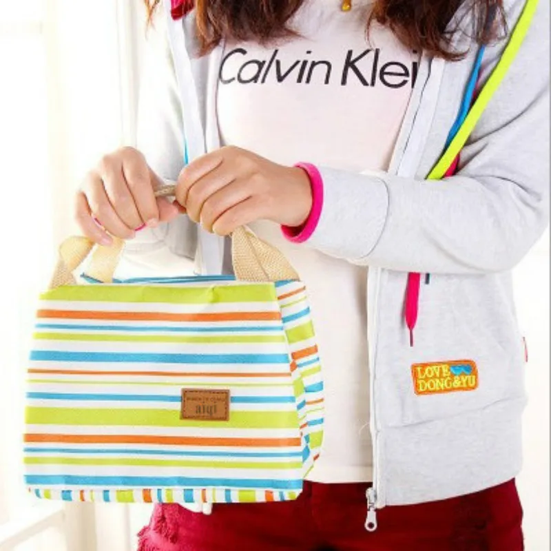 2019 Striped Insulated Lunch Bag Stripe Tote Bags Keep warm Food box bag for Kids Women Girls bolsa termica c154 | Багаж и сумки