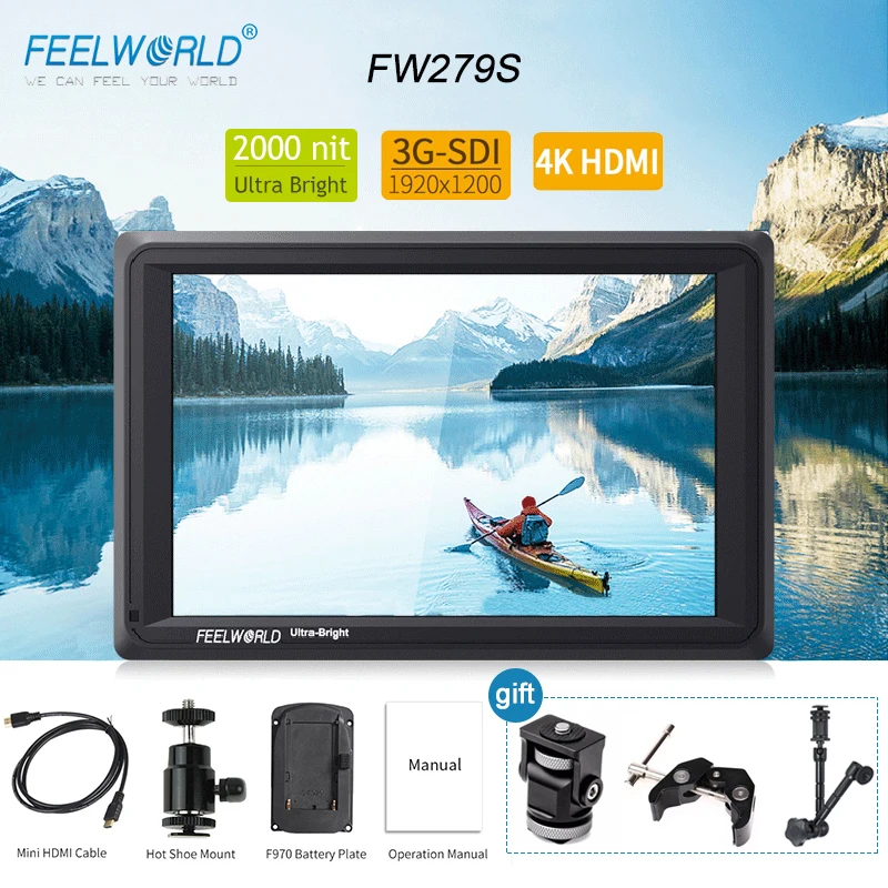 baratas FEELWORLD FW279S 7 Polegada 2200nit Daylight Visível Câmera Monitor De Campo 3G-SDI 4 K HDMI Input Output 1920X1200 7