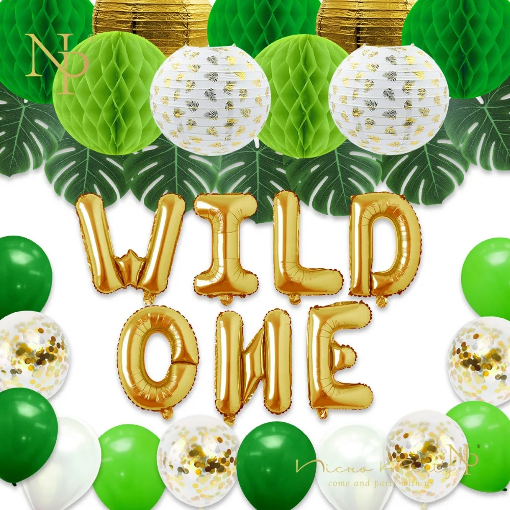 Nicro 35 шт./компл. золото GreenWild одного ребенка для маленьких мальчиков девушка джунгли День рождения украшения дома декор DIY# Set66