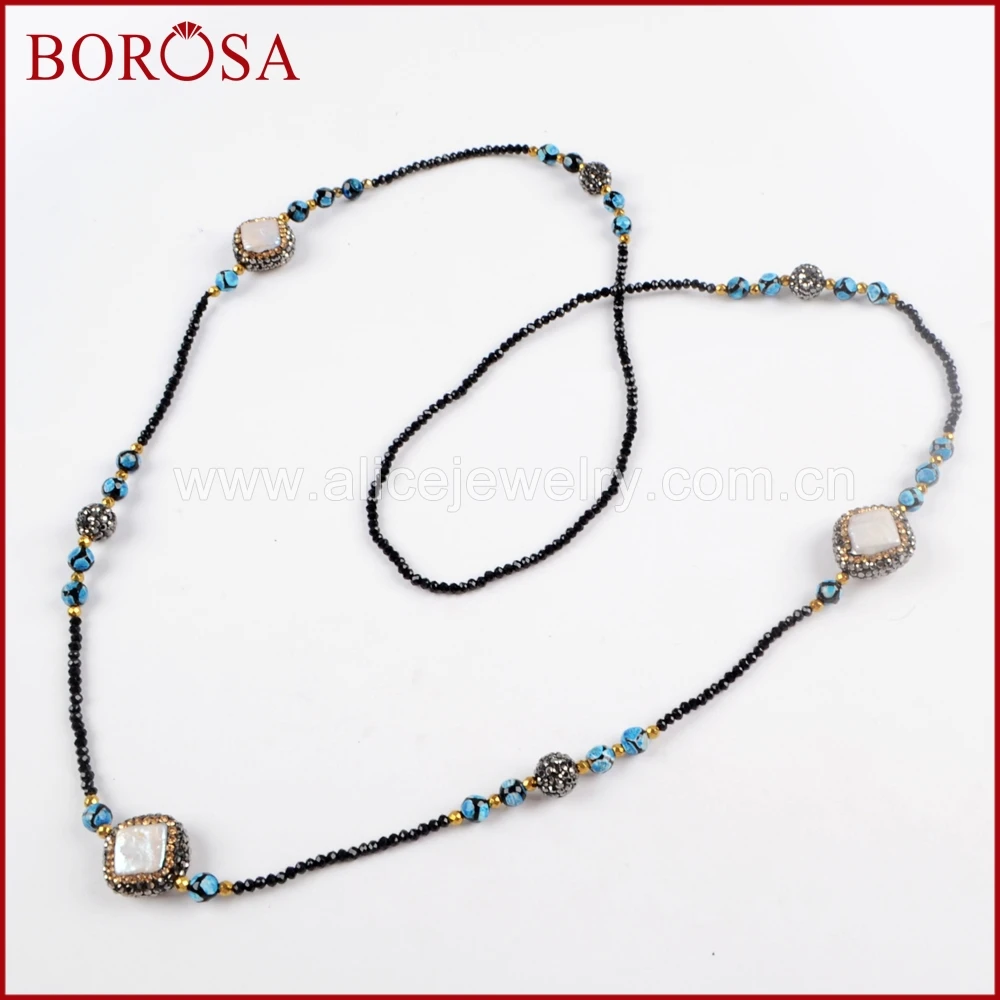BOROSA 3 шт. модные 36 дюймов длинные черные бусины ожерелье кристалл паве