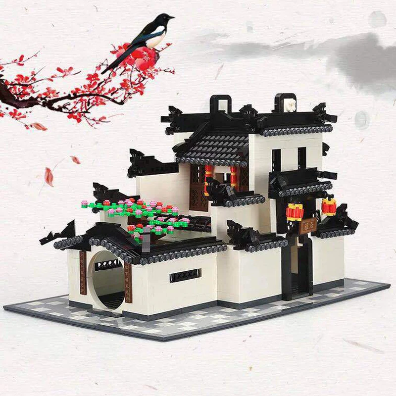 

WANGE City Blocks Compatible with Brand Architecture Chinese Classical Hui-Style Building Blocks Assemble Bricks Children Toys