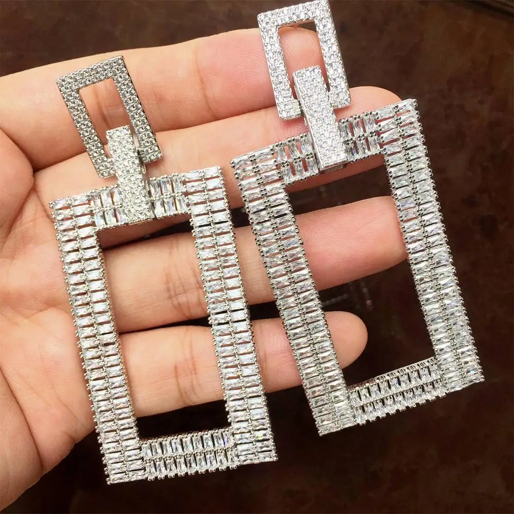 Женские квадратные серьги с фианитом ModemAngel свадебные Большие медные