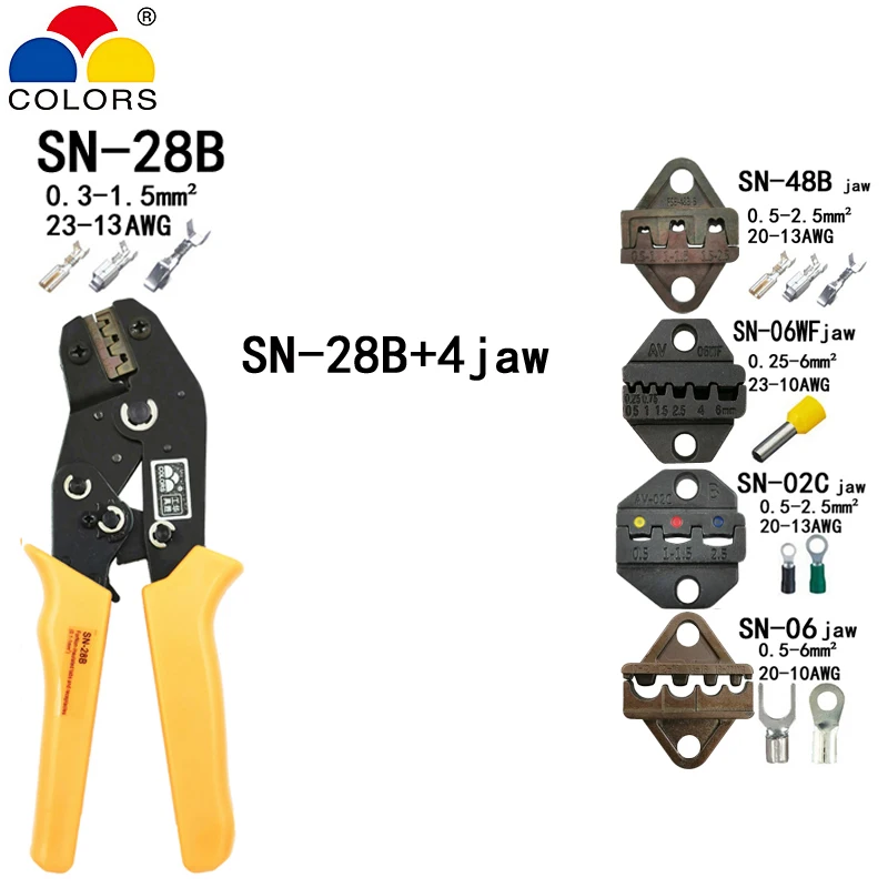 SN-28B 4jaw SN-28B обжимные клещи для зачистки проводов, набор для TAB 2,8 4,8/C3 XH2.54 2510/пробки/неинсуированные клеммы 190 мм электрические Зажимные инструменты - Цвет: SN-28B 4jaw