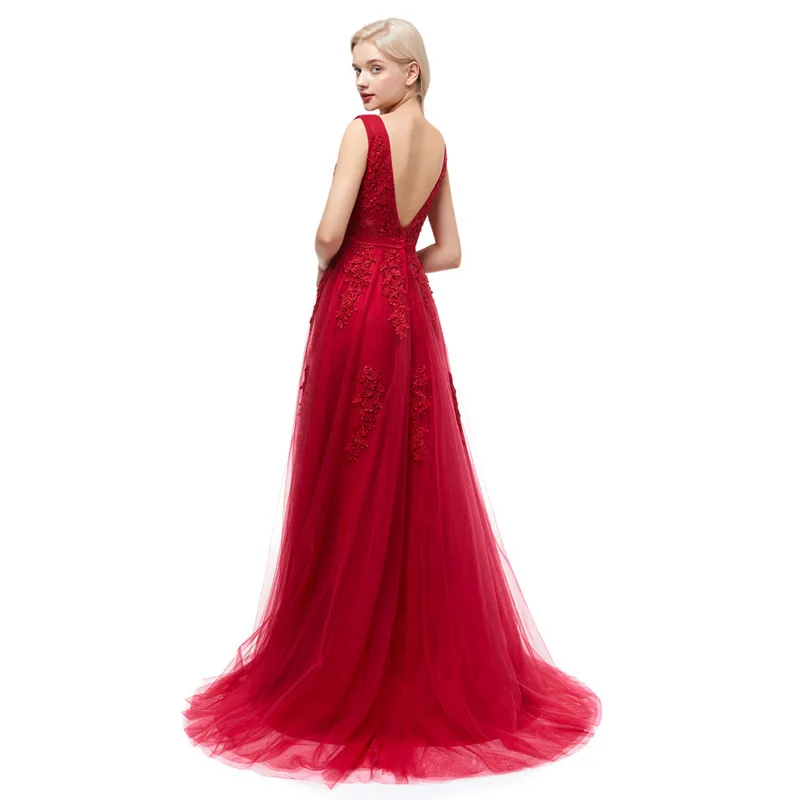 Robe De Soiree, сексуальное длинное вечернее платье с v-образным вырезом на спине, с аппликацией, высокое качество, без рукавов, вечерние платья для выпускного вечера, доступно много цветов