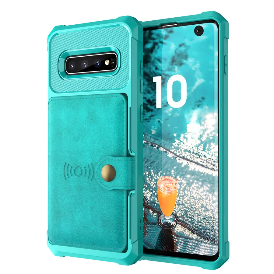 Cyan Чехол-Кошелек IQD для Galaxy S10 Plus S10e, роскошный автомобильный Магнитный чехол для samsung Galaxy Note9 S9 Plus, кожаный чехол, защитный чехол на заднюю панель с отделением для карт - Цвет: Cyan