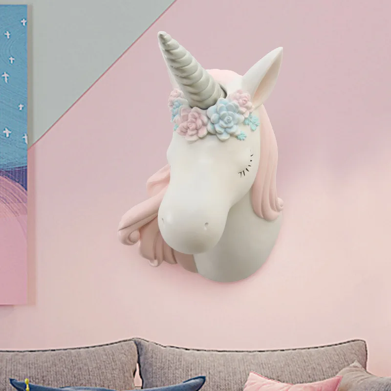 

Unicorn Mural Wall Hanger Animal Head Art Sculpture Wall Ornament Resin Craft Statues Vintage Home Decorations 35CM R1112