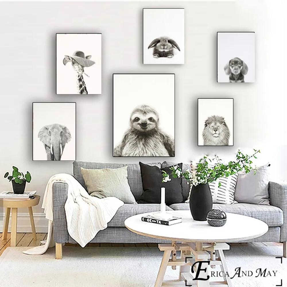 

Black and White Funny Animals Posters and Prints Wall art Decorative Picture Canvas Painting For Living Room Home Decor Unframed