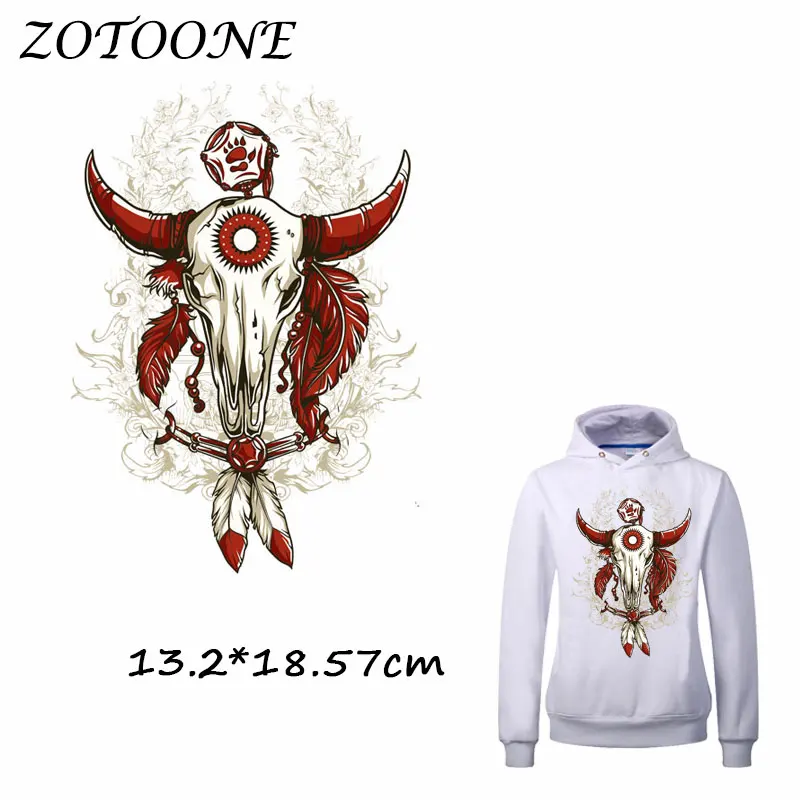 Термоклейкие нашивки ZOTOONE для одежды клевые с красными перьями и головой быка