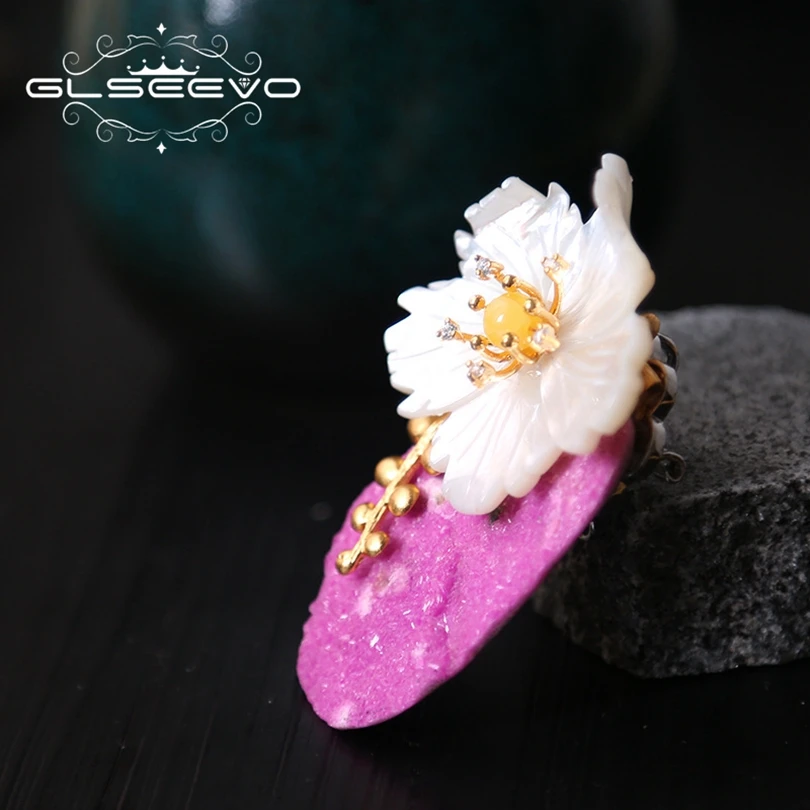 GLSEEVO Натуральный камень Mother Of Pearl Цветок Брошь Pin пчелиный воск броши для Для