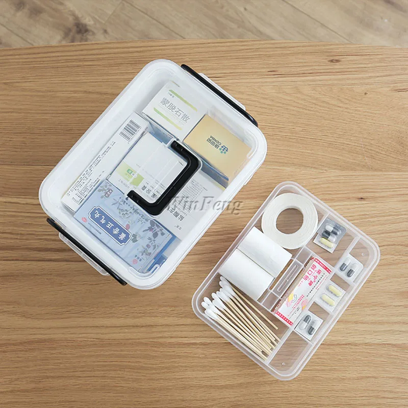 Белая пластиковая Домашняя аптечка медицинская коробка 2 слоя портативная