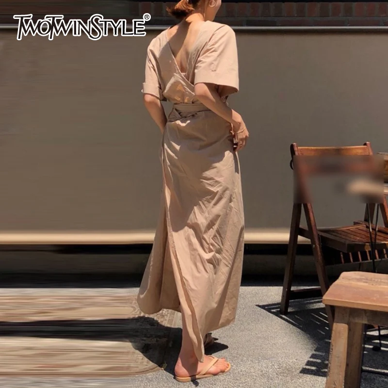 TWOTWINSTYLE платье с открытой спиной женский Узелок Высокая талия лоскутное