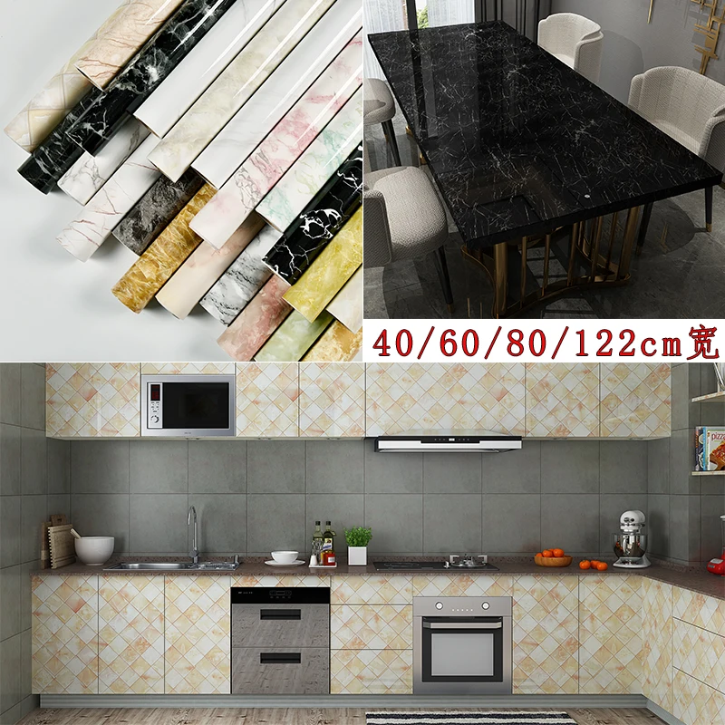 80cm Kitchen oil stickers self-adhesive marble pattern waterproof cabinet stove countertop wallpaper desktop bathroom renovation