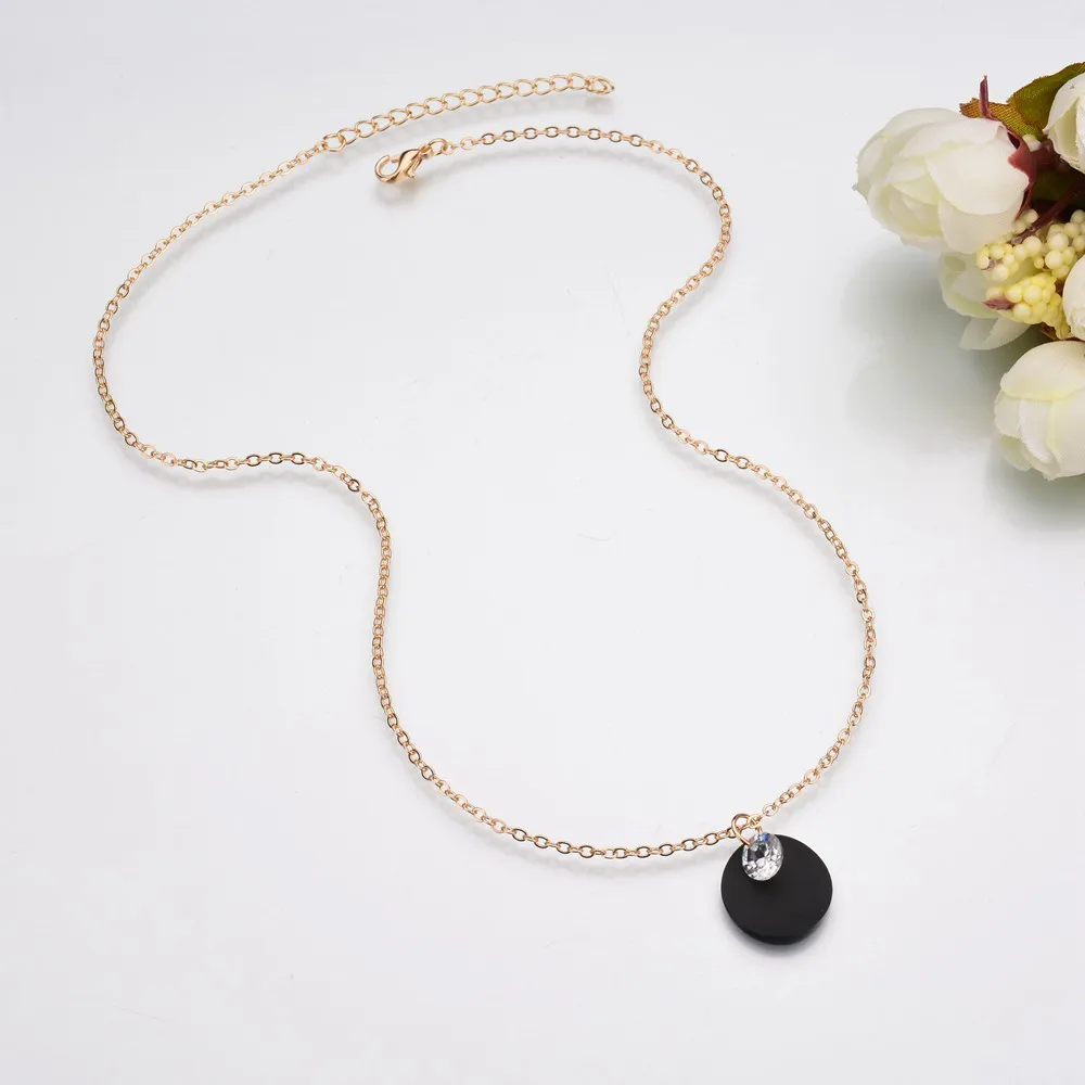 UAM корейский стиль звенья цепи круглый черный золотой цвет кулон ожерелья для