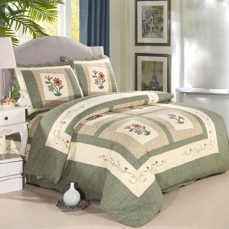 

Korea Patchwork Quilt Set 3PC Cotton Bedspread on the Bed Covers Applique Pillowcase King Size Coverlet 4PCS Quilted Bedding Set