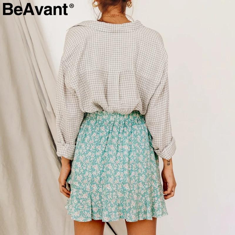 BeAvant Vinatge, женская короткая мини юбка с цветочным принтом,, летняя пляжная хлопковая юбка, Женская юбка с высокой талией, бохо, Женская юбка