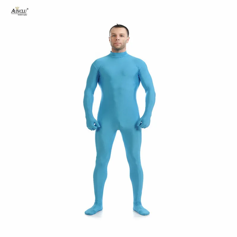 

Ainclu Mens Spandex Nylon Zentai Light Blue Body Second Skin Tight Without Head Dancewear Costume Hallween Adults Bodysuit