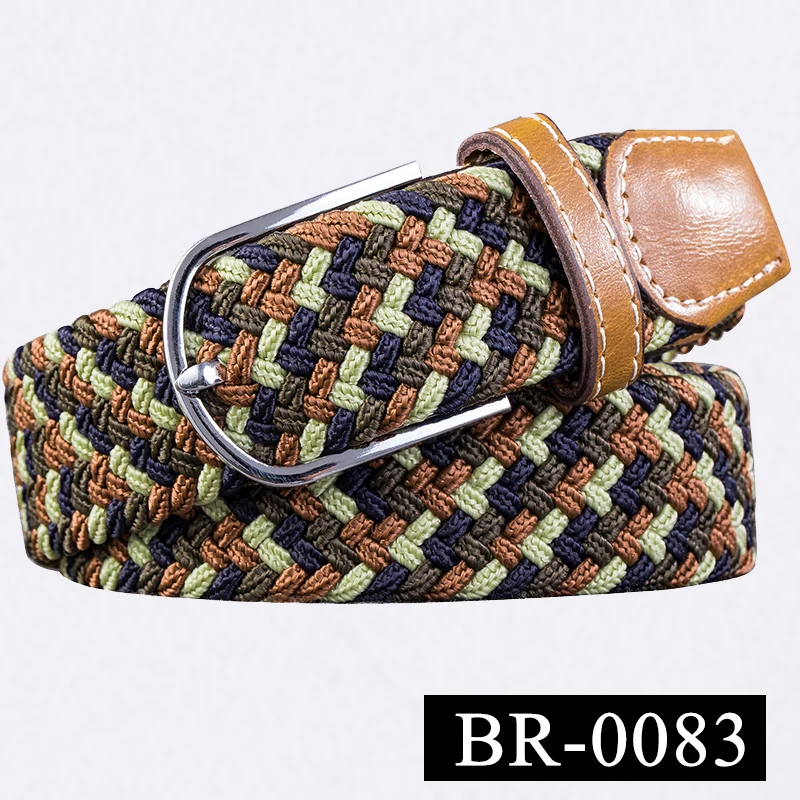 BRPD-0083 Hi-Tie мужской Эластичный ремень в полоску Женский эластичный холщовый ремень для джинсов унисекс Повседневный вязаный Плетеный длинный ремень 3,5 см в ширину - Цвет: BRPD-0083
