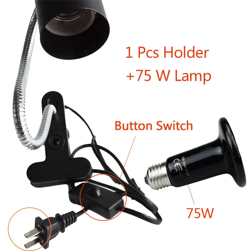 1Pcs Holder 75W Lamp Керамическая лампа с держателем 25-200 Вт+ E27 лампа основа курица маленькое животное цыпленок черепаха инфракрасный нагреватель 220-240 в инструмент контроля температуры - Цвет: 1Pcs Holder 75W Lamp