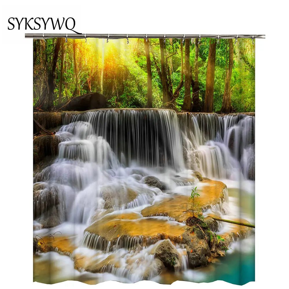Водопад с фиолетовым лесом занавеска для душа 3d ванной декорация декора Прямая