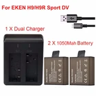 Аккумулятор для экшн-камеры EKEN H9 H9R H3 H3R H8 H8R H8 pro SJCAM SJ4000 SJ5000, 2 шт., батарея DV + двойное зарядное устройство, 1050 мАч